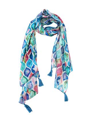 Classy Muslin Fabric Multicolor Printed women scarf/Stoles With Tassels 1