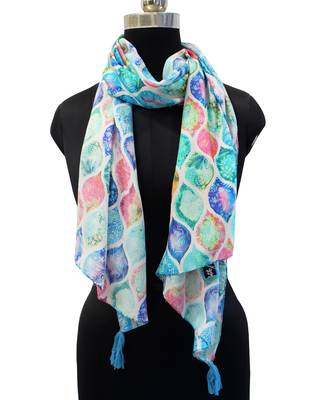 Classy Muslin Fabric Multicolor Printed women scarf/Stoles With Tassels 2