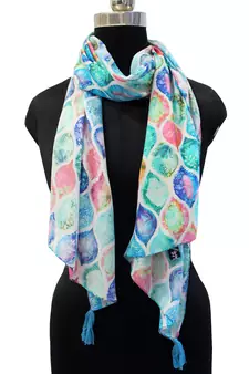 Classy Muslin Fabric Multicolor Printed women scarf/Stoles With Tassels
