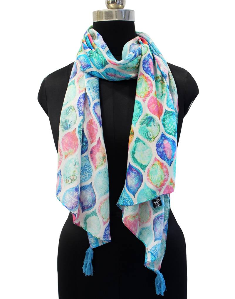 Classy Muslin Fabric Multicolor Printed women scarf/Stoles With Tassels