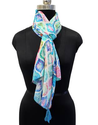 Classy Muslin Fabric Multicolor Printed women scarf/Stoles With Tassels 3