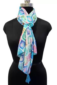 Classy Muslin Fabric Multicolor Printed women scarf/Stoles With Tassels