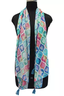 Classy Muslin Fabric Multicolor Printed women scarf/Stoles With Tassels