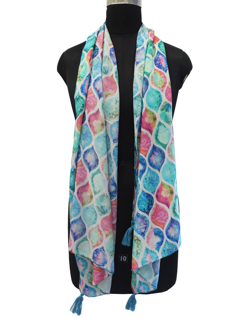 Classy Muslin Fabric Multicolor Printed women scarf/Stoles With Tassels