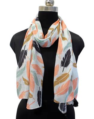 Dazzling Muslin Fabric Multicolor Printed women scarf/Stoles With Tassels 2