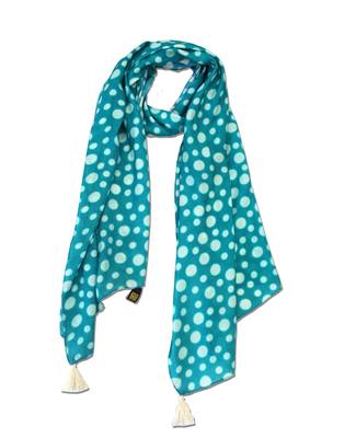 Splendid Muslin Fabric Blue Printed women scarf/Stoles With Tassels 1