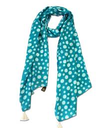 Splendid Muslin Fabric Blue Printed women scarf/Stoles With Tassels