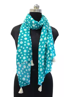 Splendid Muslin Fabric Blue Printed women scarf/Stoles With Tassels