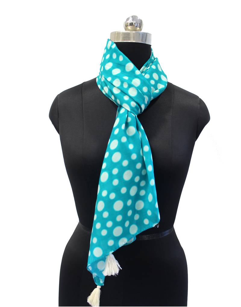Splendid Muslin Fabric Blue Printed women scarf/Stoles With Tassels