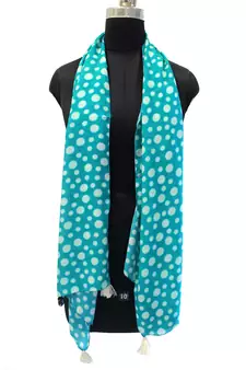 Splendid Muslin Fabric Blue Printed women scarf/Stoles With Tassels