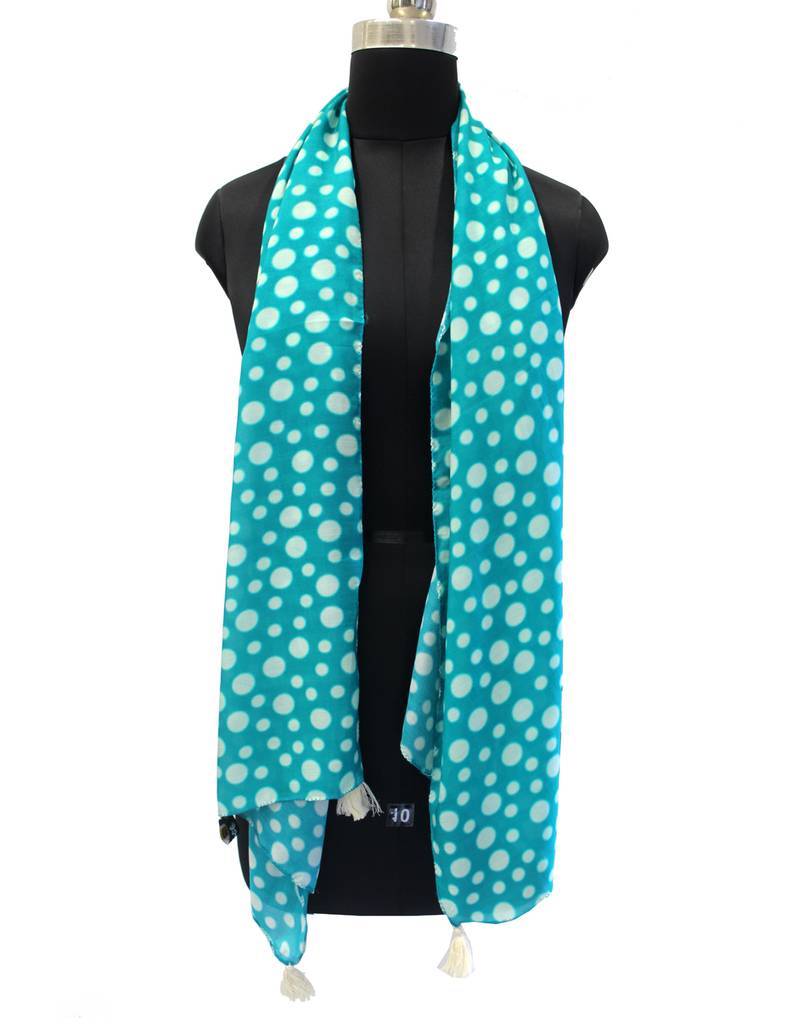 Splendid Muslin Fabric Blue Printed women scarf/Stoles With Tassels