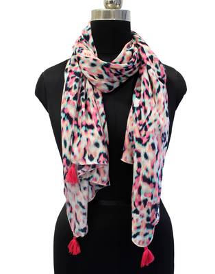 Pleasing Muslin Fabric Multicolor Printed women scarf/Stoles With Tassels 2
