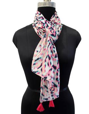 Pleasing Muslin Fabric Multicolor Printed women scarf/Stoles With Tassels 3