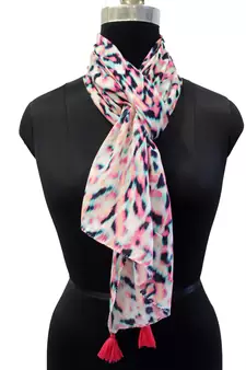 Pleasing Muslin Fabric Multicolor Printed women scarf/Stoles With Tassels