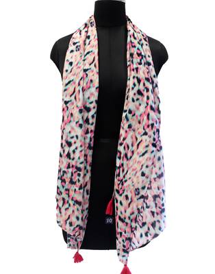 Pleasing Muslin Fabric Multicolor Printed women scarf/Stoles With Tassels 4