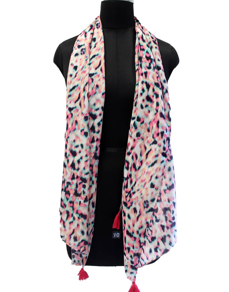 Pleasing Muslin Fabric Multicolor Printed women scarf/Stoles With Tassels