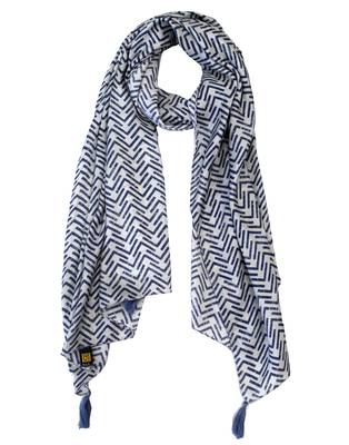 Stunning Muslin Fabric Navy Blue Printed women scarf/Stoles With Tassels 1