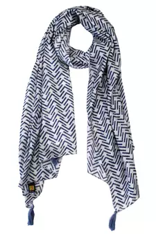 Stunning Muslin Fabric Navy Blue Printed women scarf/Stoles With Tassels