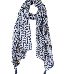 Stunning Muslin Fabric Navy Blue Printed women scarf/Stoles With Tassels
