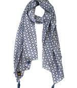 Stunning Muslin Fabric Navy Blue Printed women scarf/Stoles With Tassels