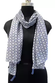 Stunning Muslin Fabric Navy Blue Printed women scarf/Stoles With Tassels