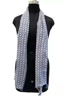 Stunning Muslin Fabric Navy Blue Printed women scarf/Stoles With Tassels