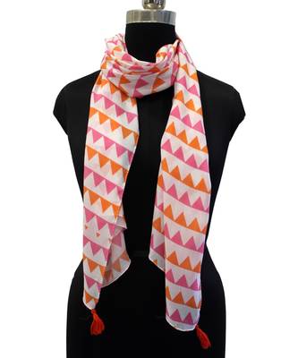 Pretty Muslin Fabric Multicolor Printed women scarf/Stoles With Tassels 2