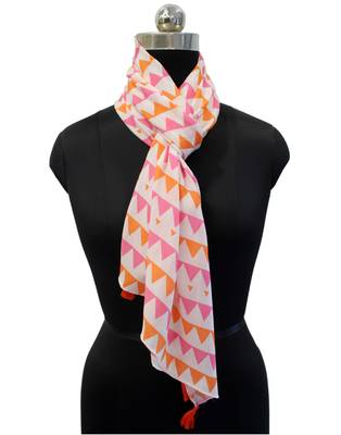 Pretty Muslin Fabric Multicolor Printed women scarf/Stoles With Tassels 3