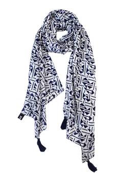 Alluring Muslin Fabric Navy Blue Printed women scarf/Stoles With Tassels