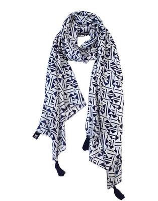 Alluring Muslin Fabric Navy Blue Printed women scarf/Stoles With Tassels 1