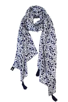 Alluring Muslin Fabric Navy Blue Printed women scarf/Stoles With Tassels