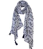 Alluring Muslin Fabric Navy Blue Printed women scarf/Stoles With Tassels
