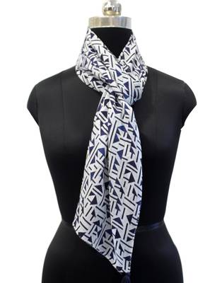 Alluring Muslin Fabric Navy Blue Printed women scarf/Stoles With Tassels 3