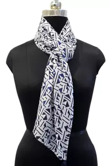 Alluring Muslin Fabric Navy Blue Printed women scarf/Stoles With Tassels