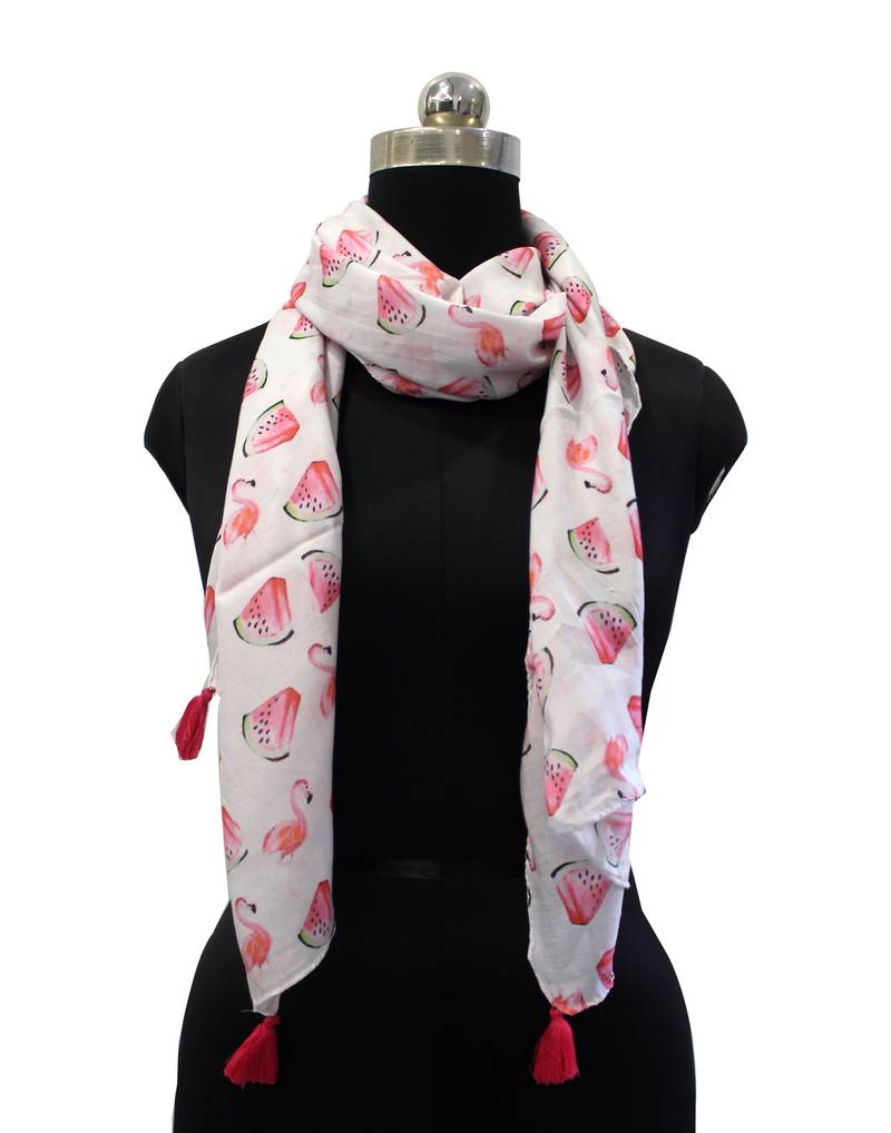 Beautiful Muslin Fabric Multicolor Printed women scarf/Stoles With Tassels