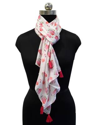 Beautiful Muslin Fabric Multicolor Printed women scarf/Stoles With Tassels 3