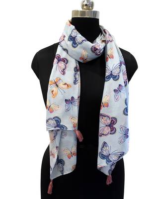 Appealing Muslin Fabric Multicolor Printed women scarf/Stoles With Tassels 2