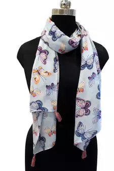 Appealing Muslin Fabric Multicolor Printed women scarf/Stoles With Tassels
