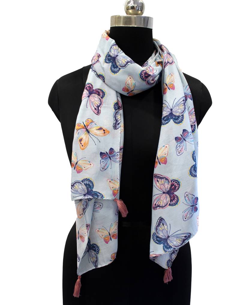 Appealing Muslin Fabric Multicolor Printed women scarf/Stoles With Tassels
