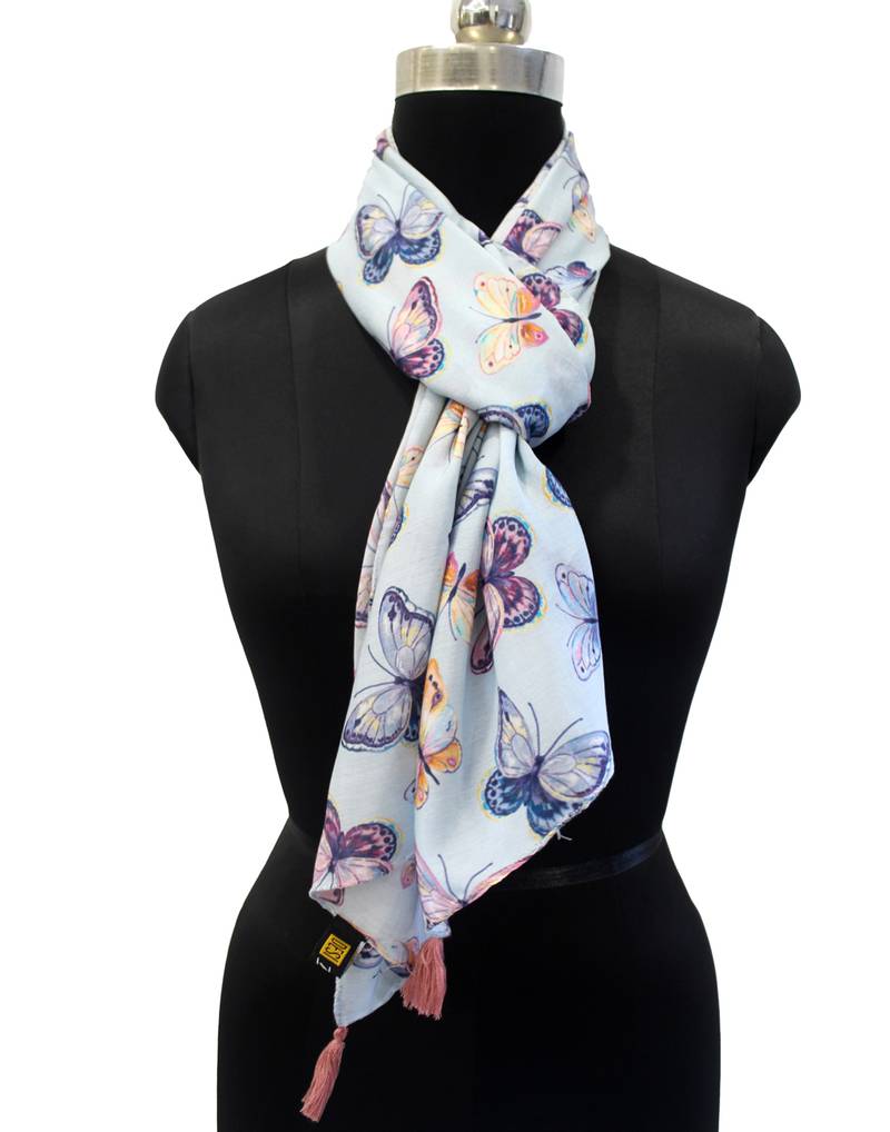 Appealing Muslin Fabric Multicolor Printed women scarf/Stoles With Tassels