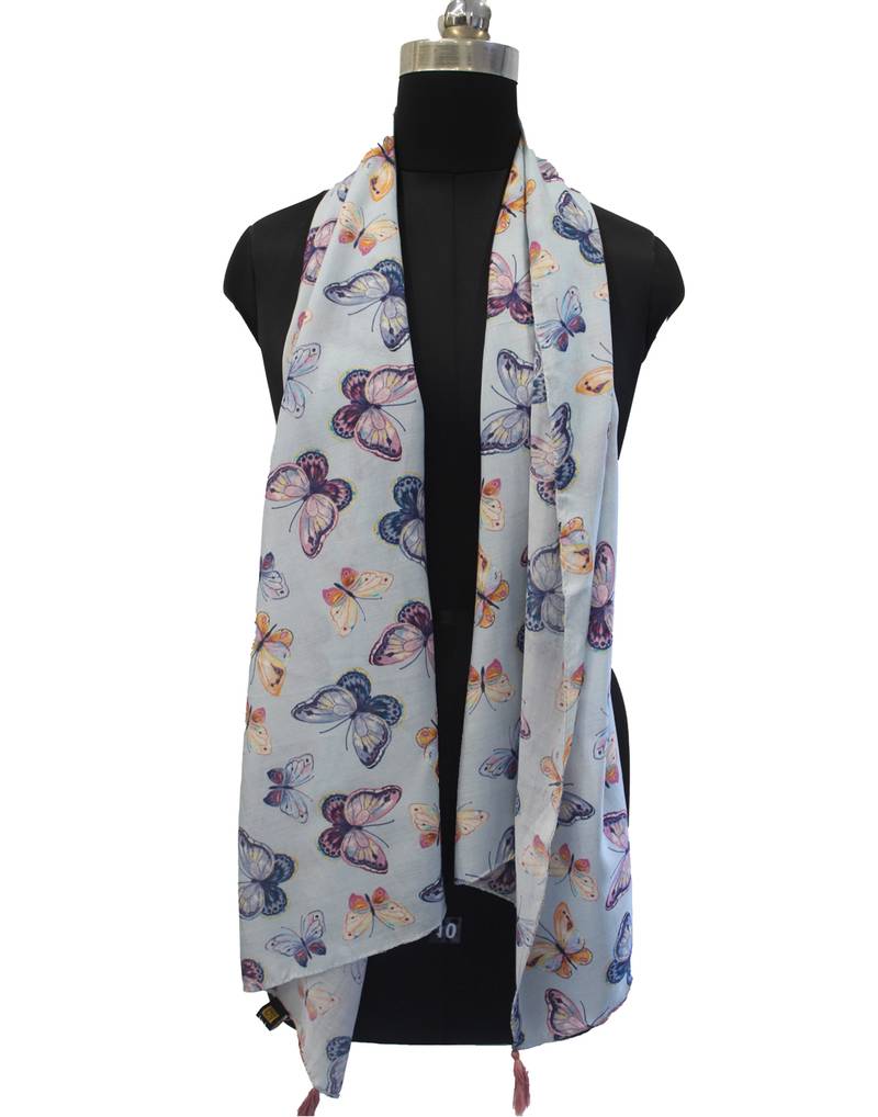 Appealing Muslin Fabric Multicolor Printed women scarf/Stoles With Tassels