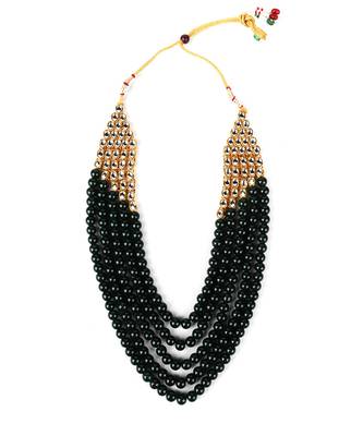 Wedding Collection Green 5 Layer Pearl and Kundan Rani Haar Necklace Jewellery Set with Earrings for Women 5