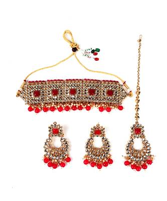 Bridal Kudan Choker Gold Plated Grey Necklace Set for Women 3