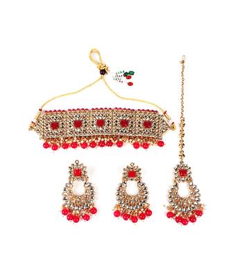 Bridal Kudan Choker Gold Plated Grey Necklace Set for Women 4