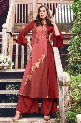 Red printed jacquard long-kurtis 1