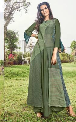 Green printed jacquard long-kurtis 1