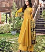 Yellow printed jacquard long-kurtis
