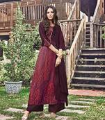 Wine printed jacquard long-kurtis