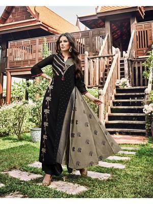 Grey printed jacquard long-kurtis 1