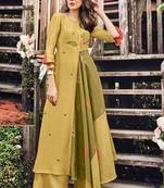 Light-mustard printed jacquard long-kurtis